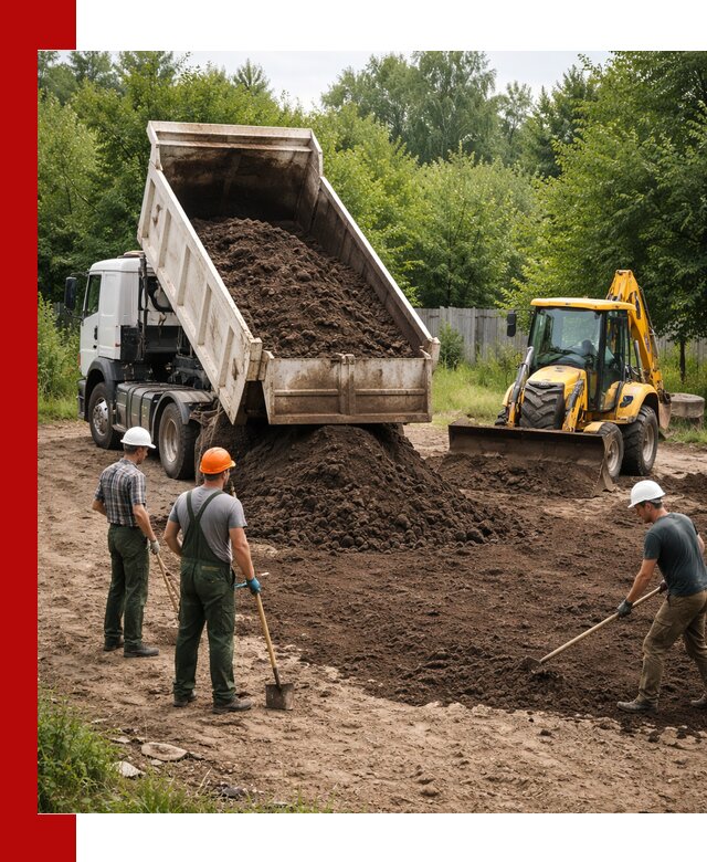 Доставка и укладка грунта для выравнивания участка в Королёве