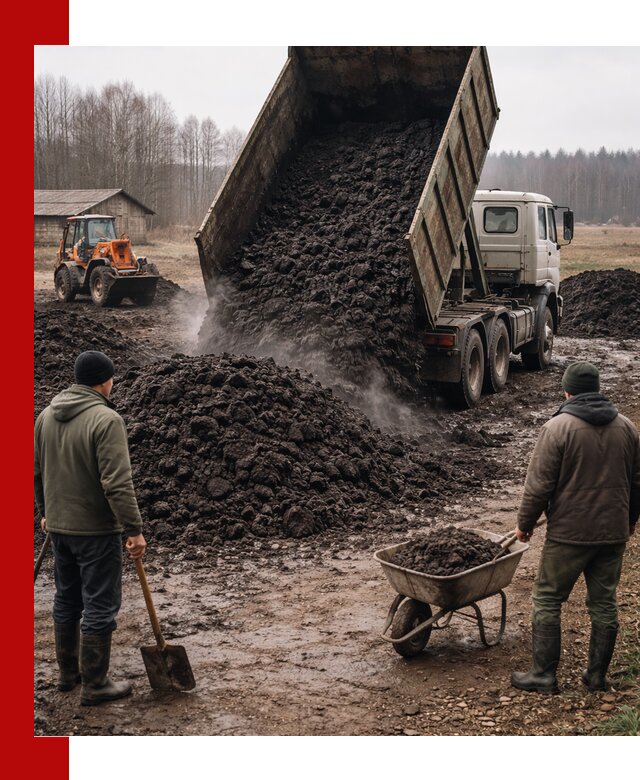 Доставка низинного торфа с разгрузкой и доставкой в Королёве