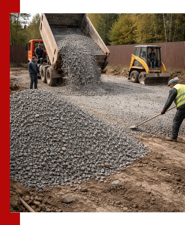 Отсыпка участка щебнем с доставкой и уплотнением в Королёве