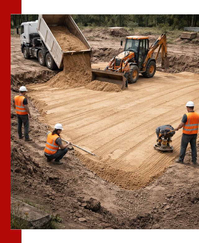 Устройство песчаной подушки для фундаментов и дорог в Королёве